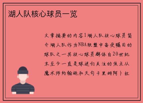 湖人队核心球员一览